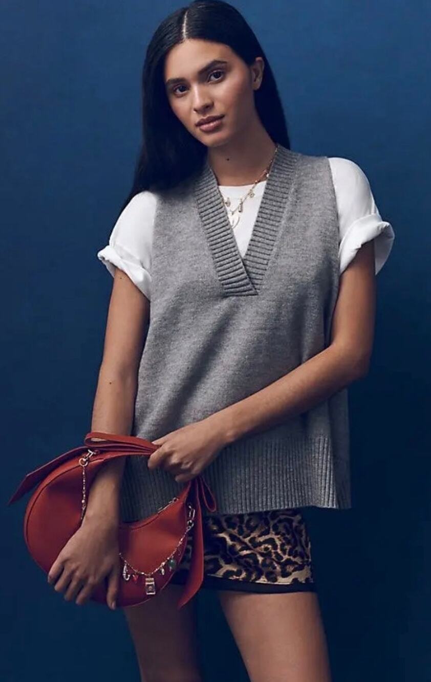 Anthropologie V Neck Relax Sweater Vest Grey One Size